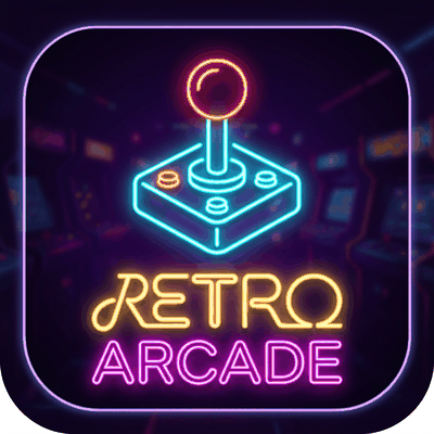 Retro Arcade logo — a neon joystick